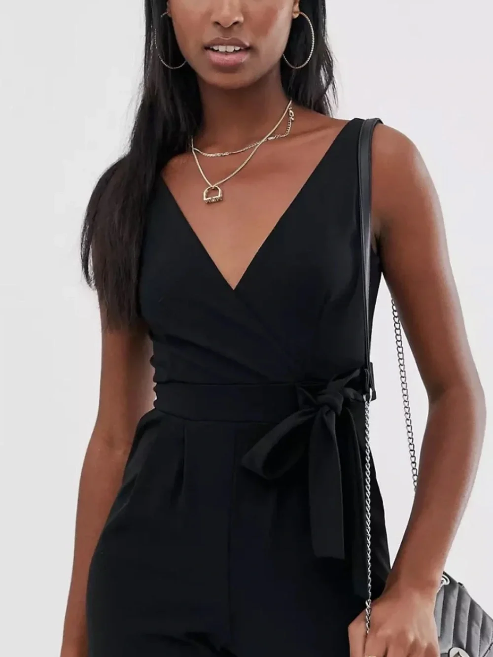 ASOS Black‎ Sleeveless V-Neck Crop Jumpsuit with Waist Tie Size 2